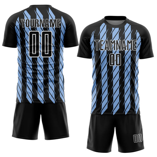 Custom Black Light Blue-White Stripe Line Sublimation Soccer Uniform Jersey - Sky-Custom