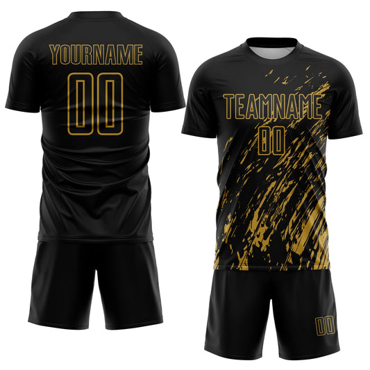 Custom Black Old Gold Splash Sublimation Soccer Uniform Jersey - Sky-Custom