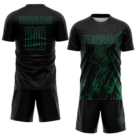 Custom Black Kelly Green Splash Sublimation Soccer Uniform Jersey - Sky-Custom