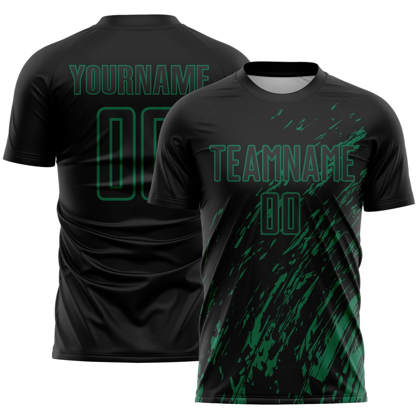 Custom Black Kelly Green Splash Sublimation Soccer Uniform Jersey - Sky-Custom