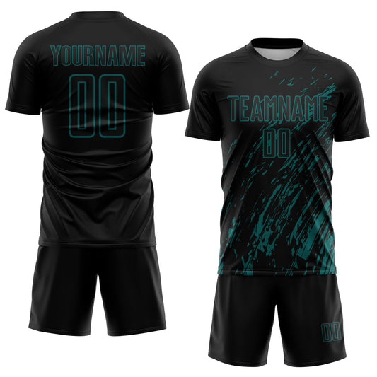 Custom Black Teal Splash Sublimation Soccer Uniform Jersey - Sky-Custom
