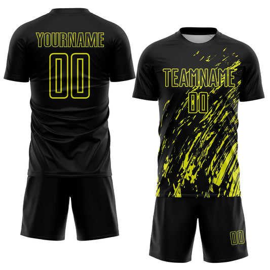 Custom Black Neon Yellow Splash Sublimation Soccer Uniform Jersey - Sky-Custom