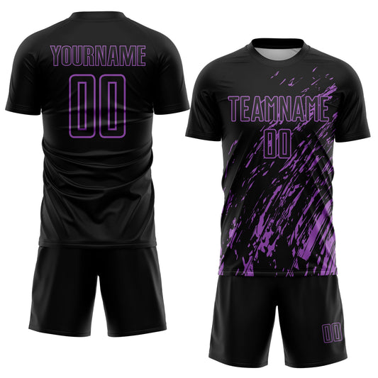 Custom Black Medium Purple Splash Sublimation Soccer Uniform Jersey - Sky-Custom
