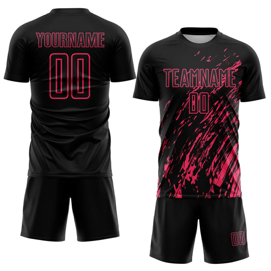 Custom Black Neon Pink Splash Sublimation Soccer Uniform Jersey - Sky-Custom