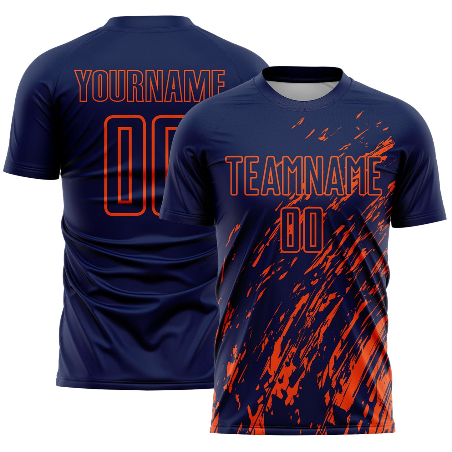 Custom Navy Orange Splash Sublimation Soccer Uniform Jersey - Sky-Custom