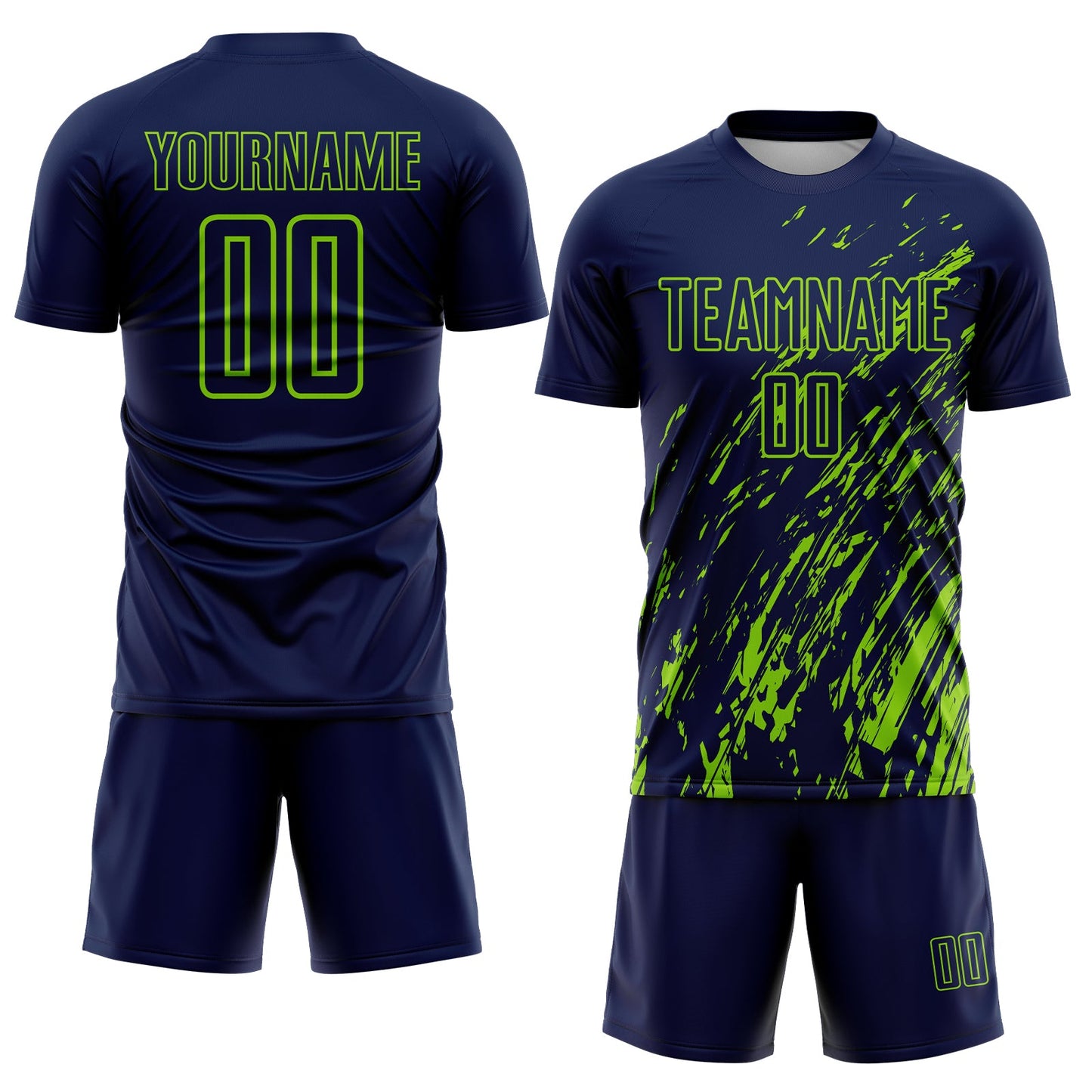 Custom Navy Neon Green Splash Sublimation Soccer Uniform Jersey - Sky-Custom