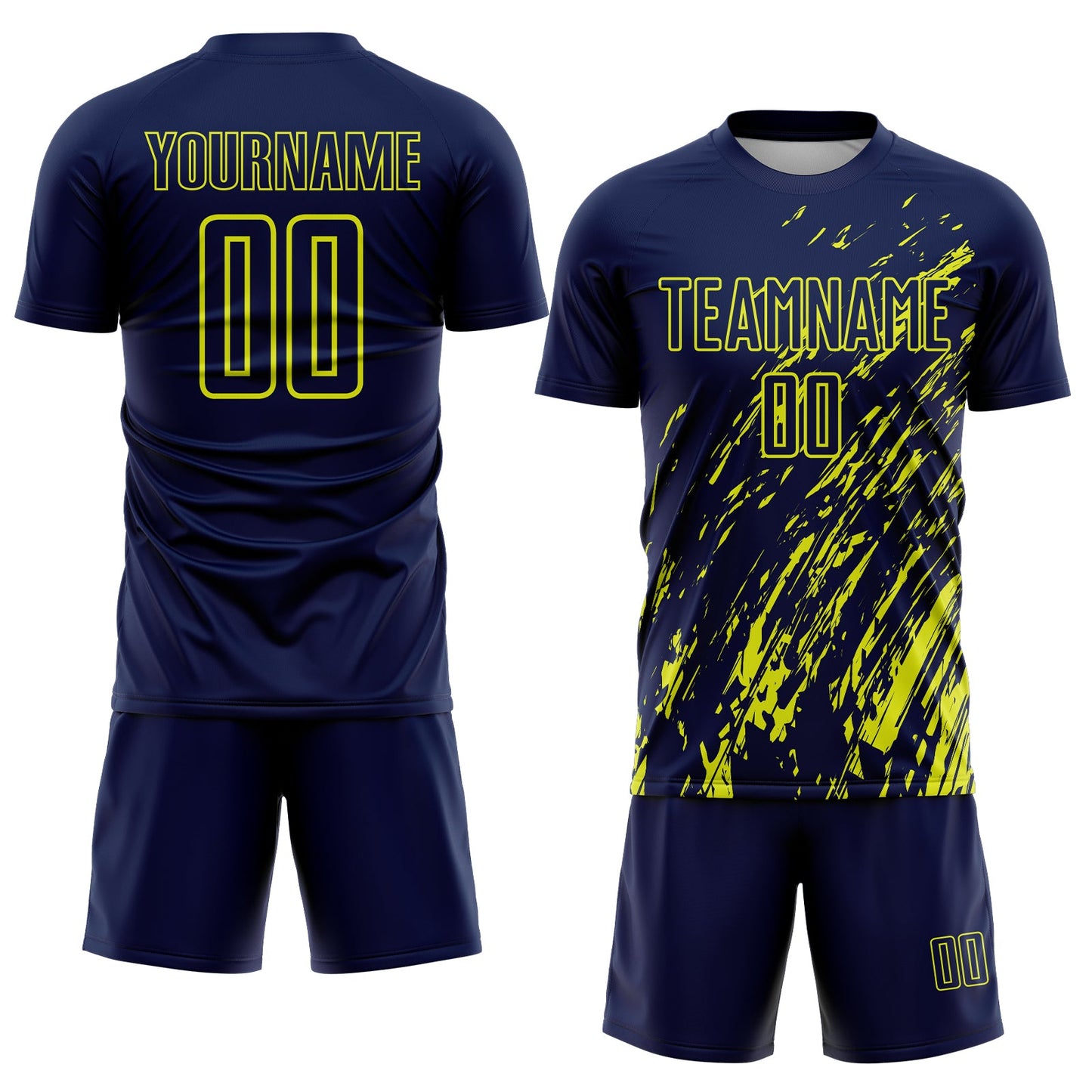 Custom Navy Neon Yellow Splash Sublimation Soccer Uniform Jersey - Sky-Custom