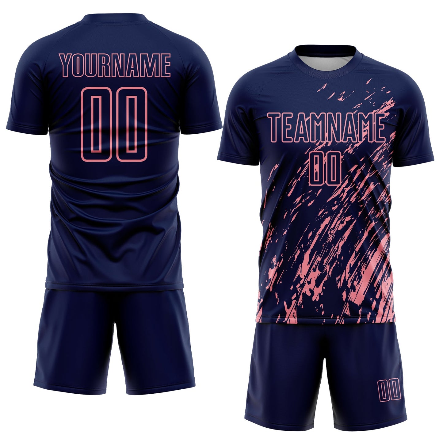 Custom Navy Medium Pink Splash Sublimation Soccer Uniform Jersey - Sky-Custom