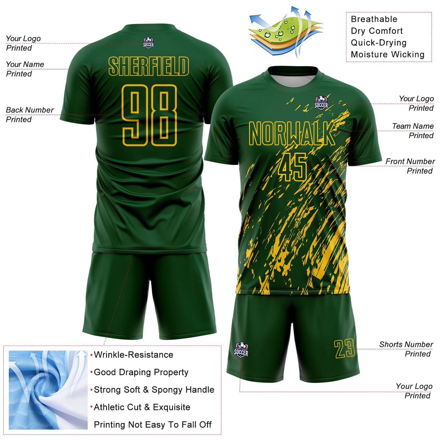 Custom Green Yellow Splash Sublimation Soccer Uniform Jersey - Sky-Custom