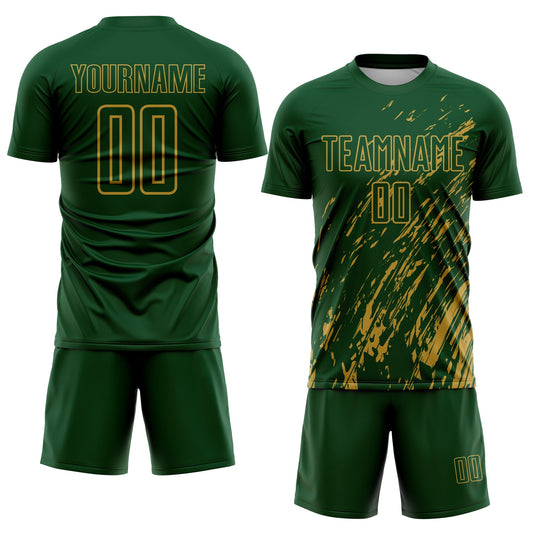 Custom Green Old Gold Splash Sublimation Soccer Uniform Jersey - Sky-Custom