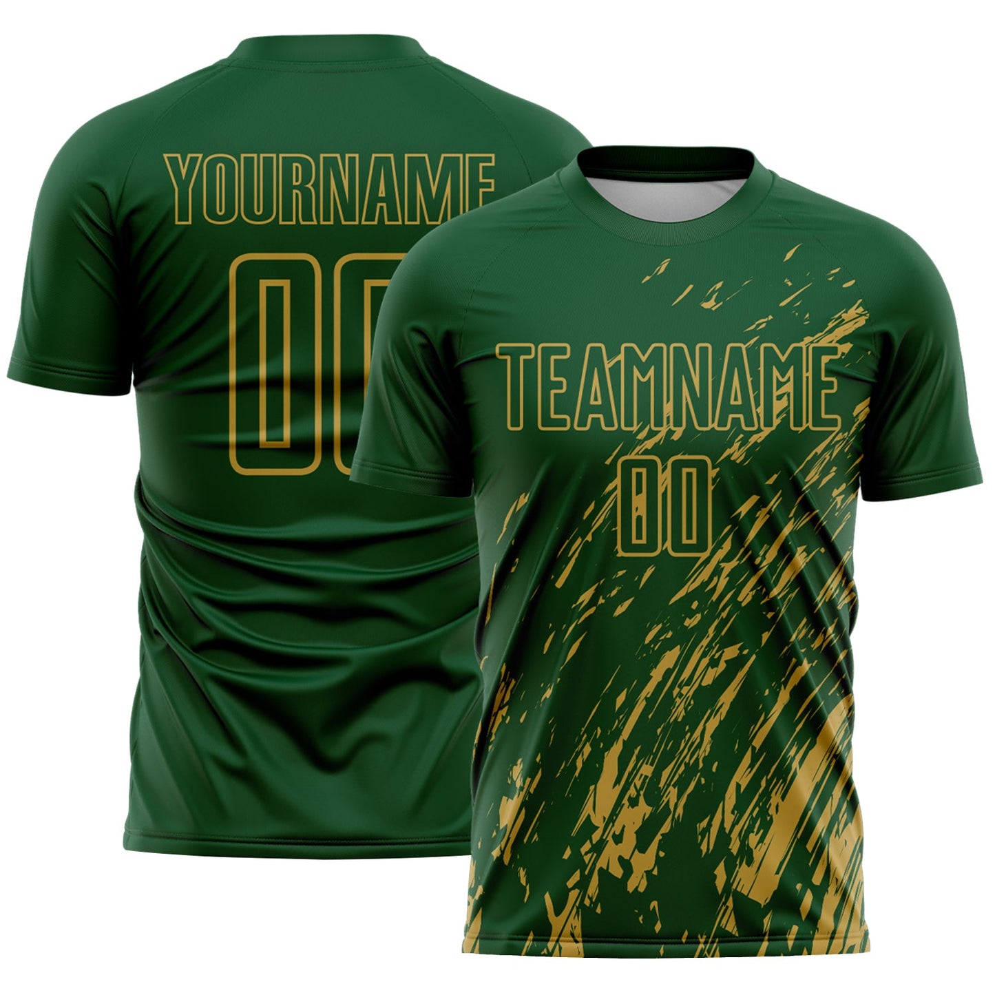 Custom Green Old Gold Splash Sublimation Soccer Uniform Jersey - Sky-Custom