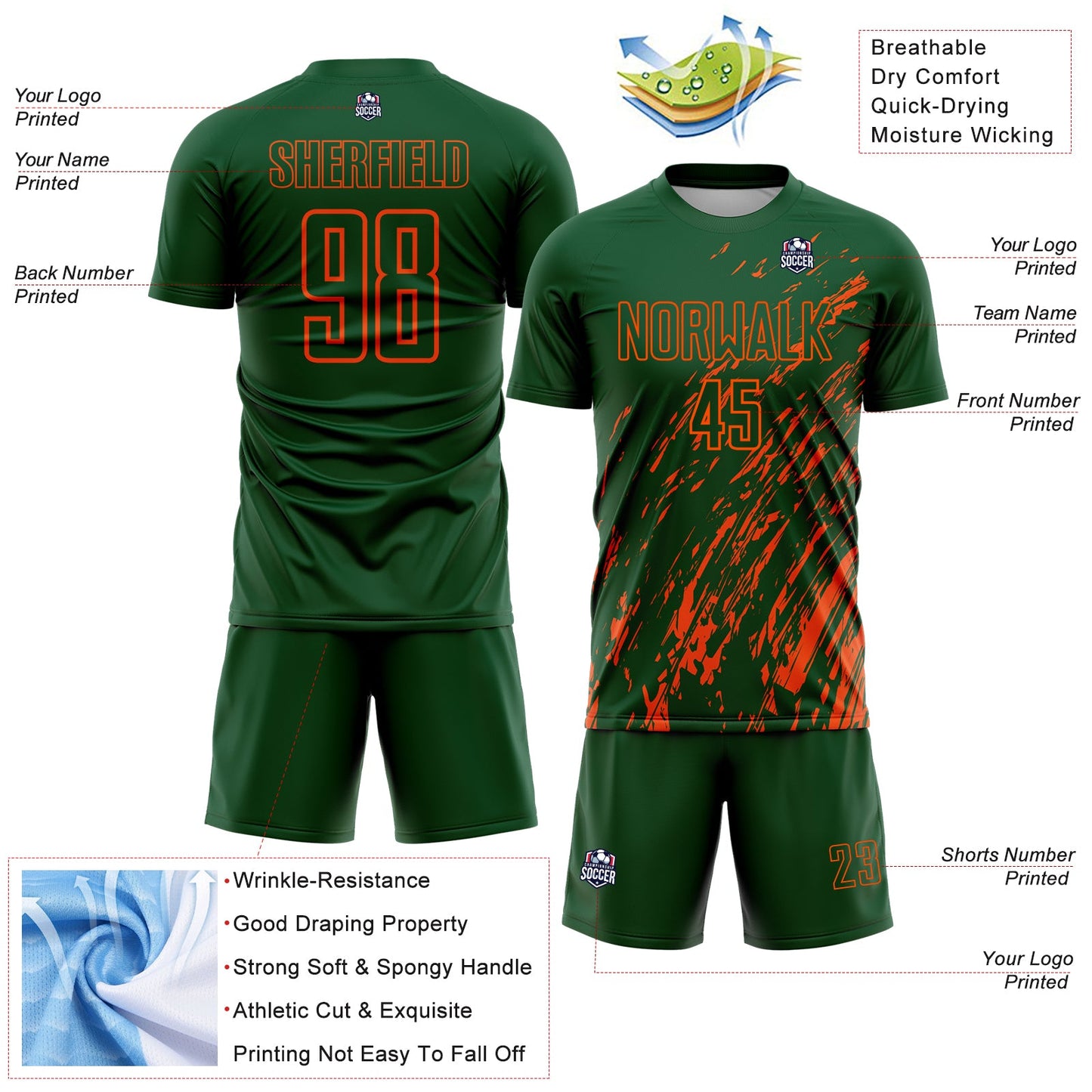 Custom Green Orange Splash Sublimation Soccer Uniform Jersey - Sky-Custom