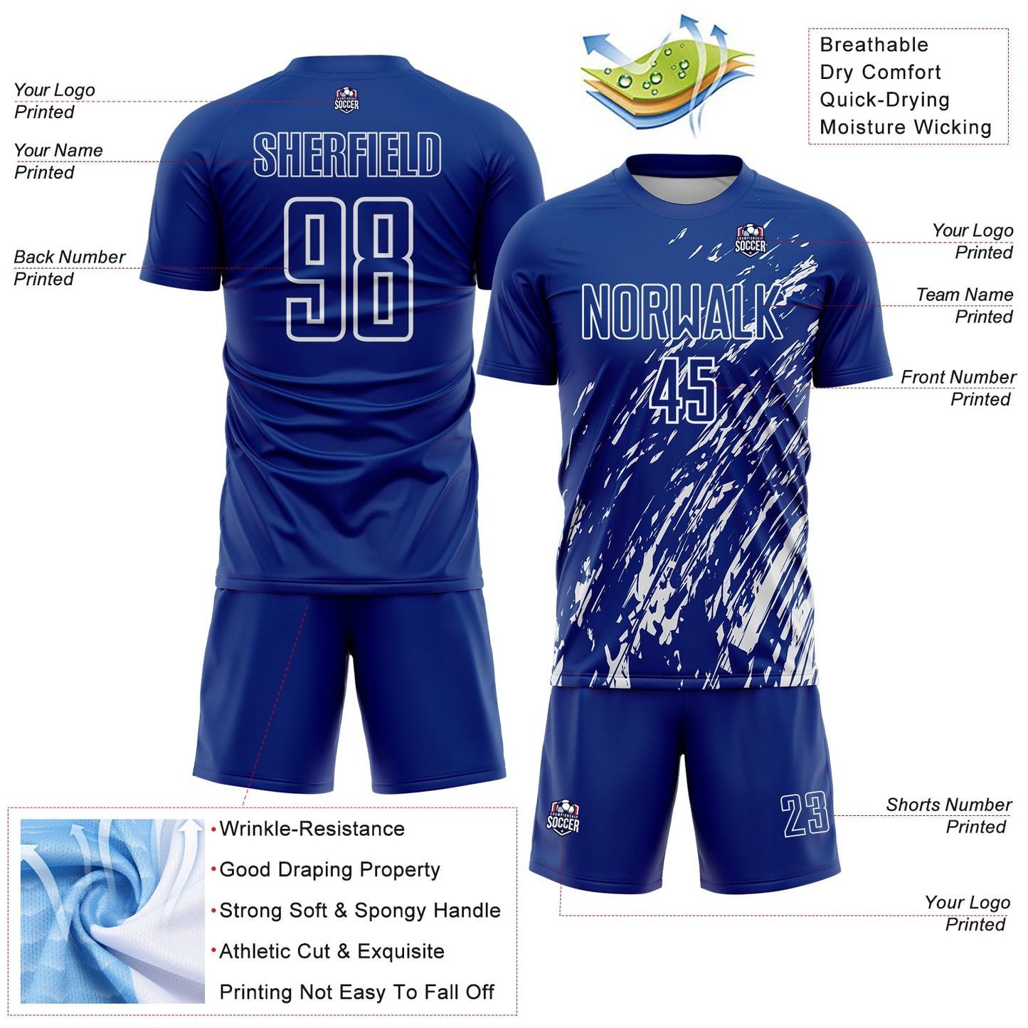 Custom Royal White Splash Sublimation Soccer Uniform Jersey - Sky-Custom