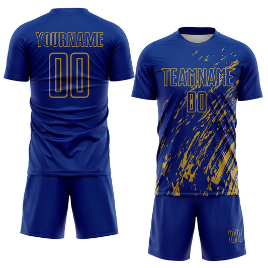 Custom Royal Old Gold Splash Sublimation Soccer Uniform Jersey - Sky-Custom