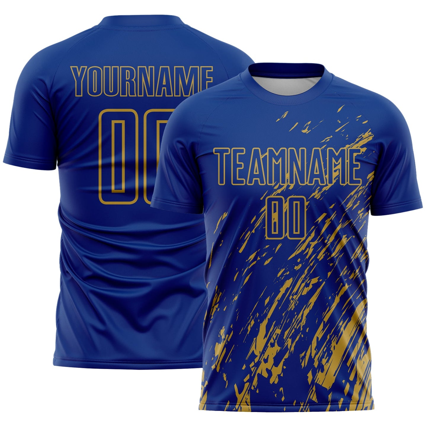 Custom Royal Old Gold Splash Sublimation Soccer Uniform Jersey - Sky-Custom