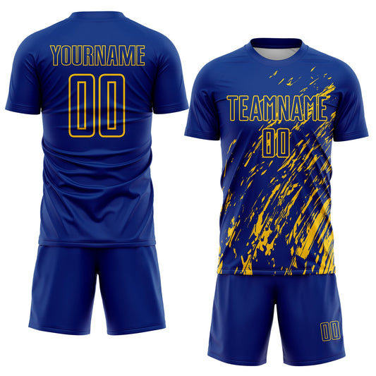 Custom Royal Yellow Splash Sublimation Soccer Uniform Jersey - Sky-Custom