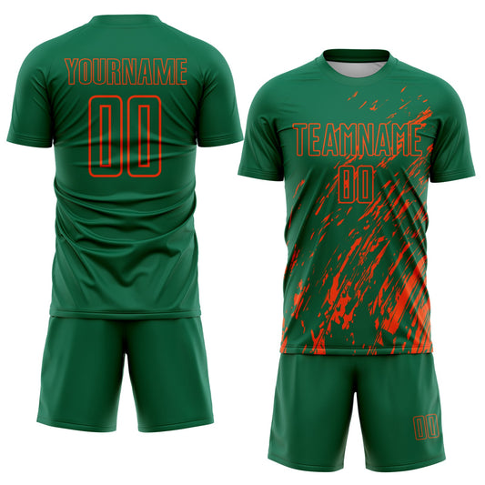 Custom Kelly Green Orange Splash Sublimation Soccer Uniform Jersey - Sky-Custom