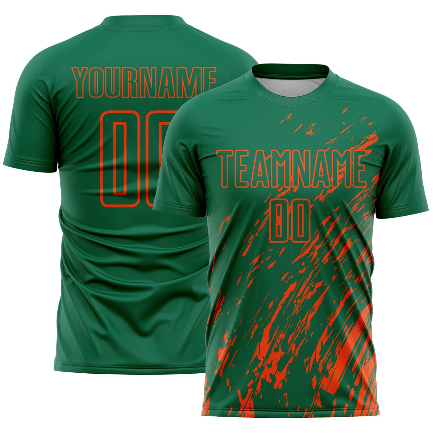 Custom Kelly Green Orange Splash Sublimation Soccer Uniform Jersey - Sky-Custom