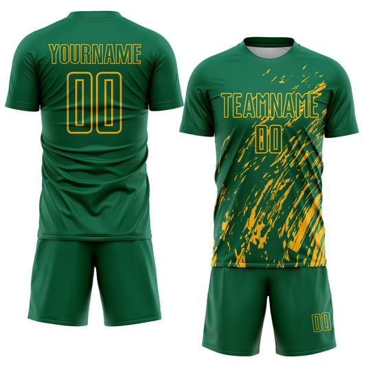 Custom Kelly Green Gold Splash Sublimation Soccer Uniform Jersey - Sky-Custom