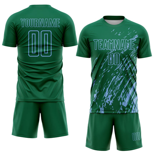 Custom Kelly Green Light Blue Splash Sublimation Soccer Uniform Jersey - Sky-Custom