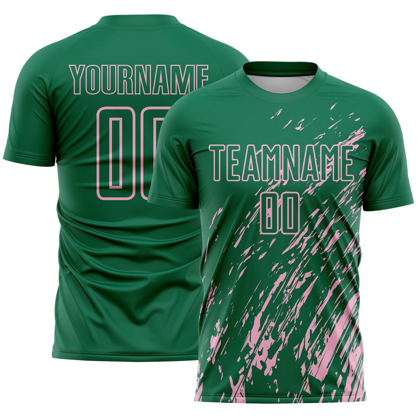 Custom Kelly Green Light Pink Splash Sublimation Soccer Uniform Jersey - Sky-Custom