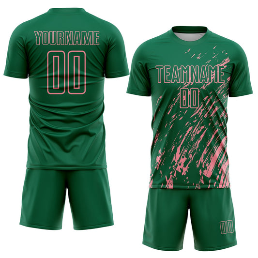 Custom Kelly Green Medium Pink Splash Sublimation Soccer Uniform Jersey - Sky-Custom