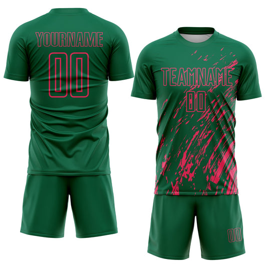 Custom Kelly Green Neon Pink Splash Sublimation Soccer Uniform Jersey - Sky-Custom