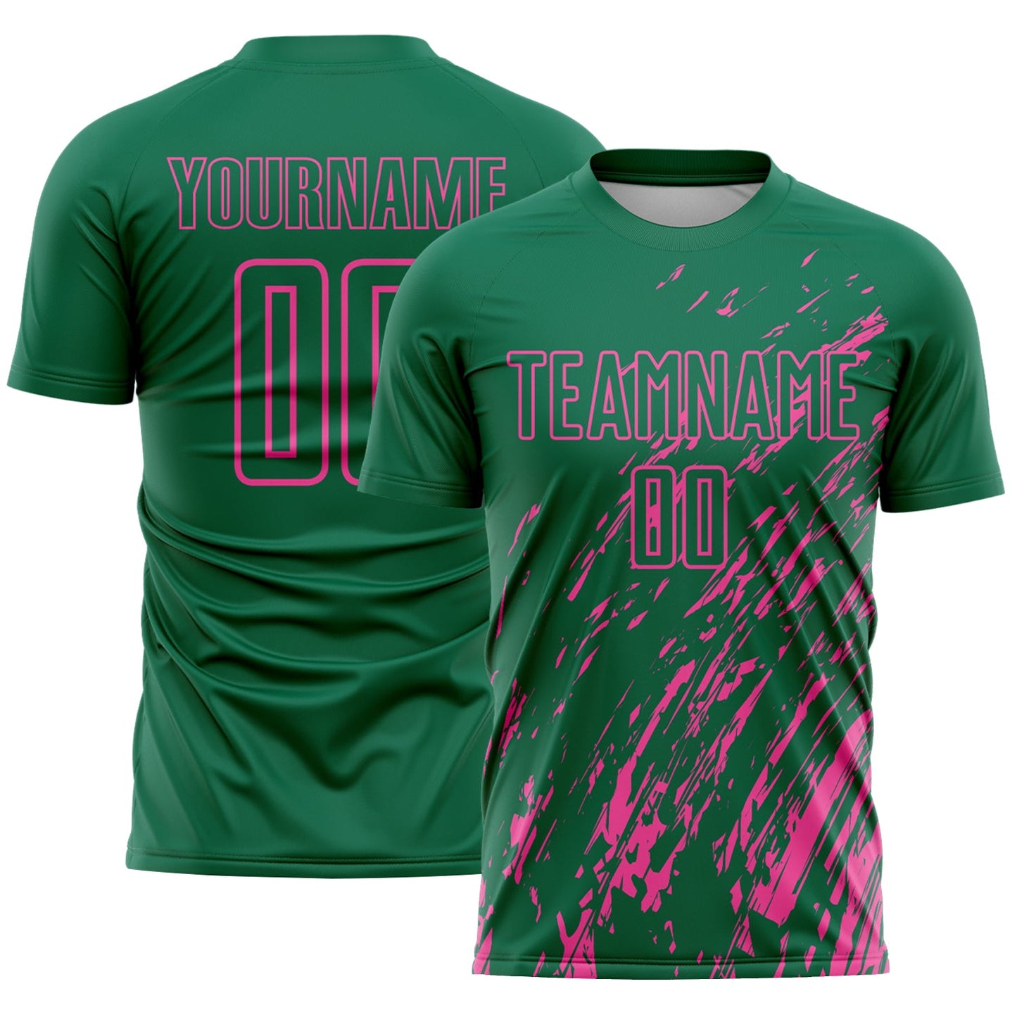 Custom Kelly Green Pink Splash Sublimation Soccer Uniform Jersey - Sky-Custom