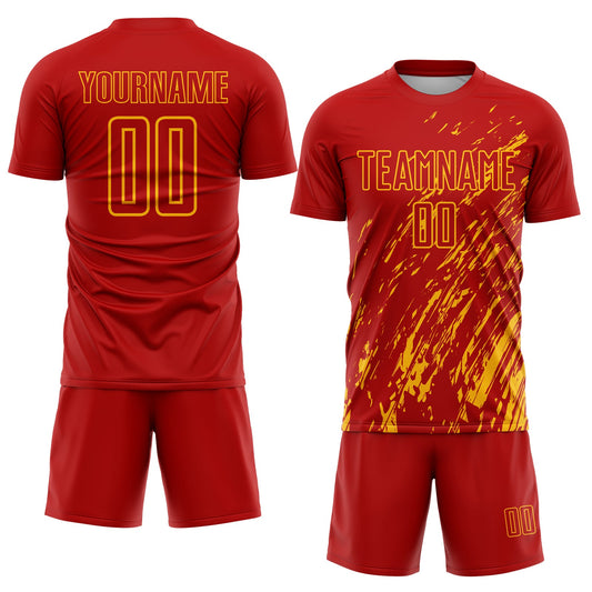 Custom Red Gold Splash Sublimation Soccer Uniform Jersey - Sky-Custom