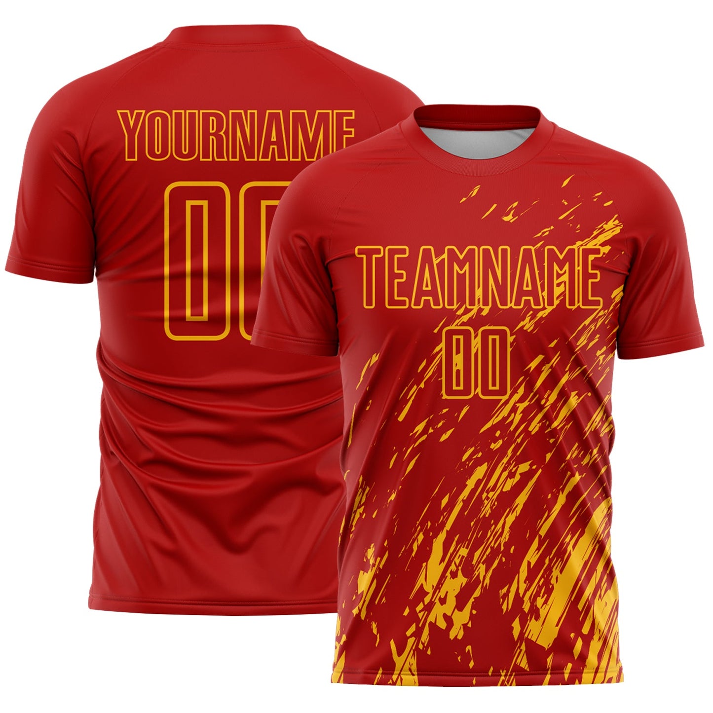 Custom Red Gold Splash Sublimation Soccer Uniform Jersey - Sky-Custom