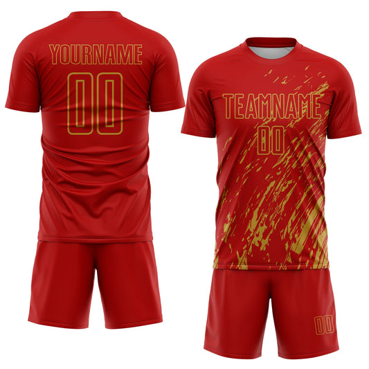 Custom Red Old Gold Splash Sublimation Soccer Uniform Jersey - Sky-Custom