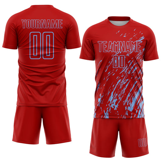 Custom Red Light Blue Splash Sublimation Soccer Uniform Jersey - Sky-Custom