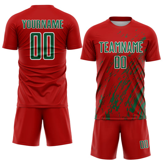 Custom Red Kelly Green-White Splash Sublimation Soccer Uniform Jersey - Sky-Custom