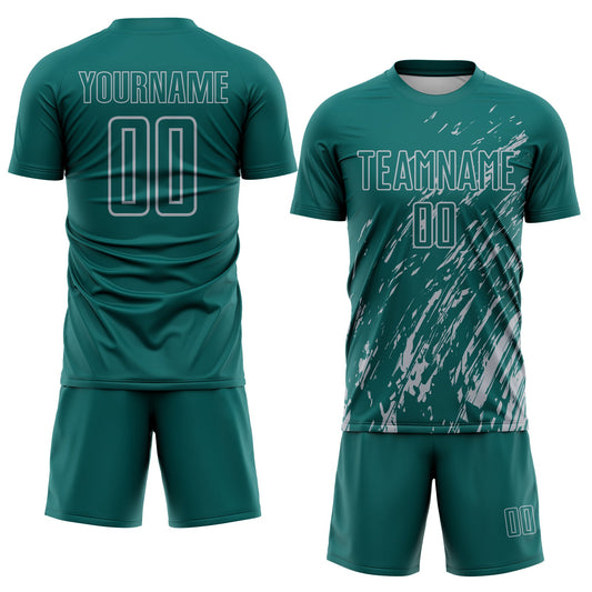 Custom Teal Gray Splash Sublimation Soccer Uniform Jersey - Sky-Custom