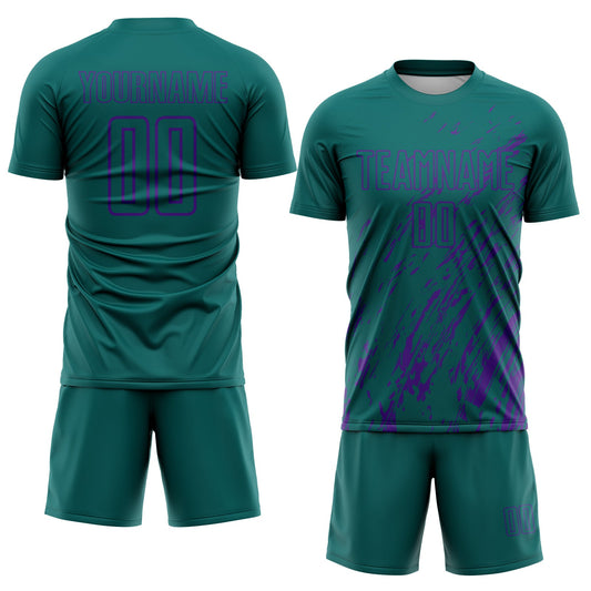 Custom Teal Purple Splash Sublimation Soccer Uniform Jersey - Sky-Custom