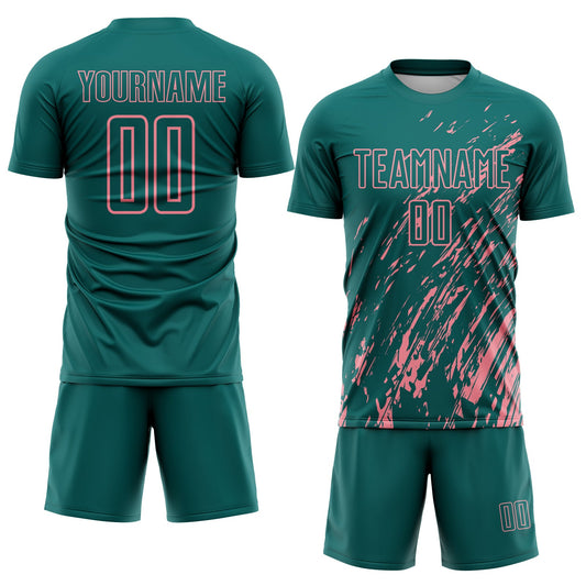 Custom Teal Medium Pink Splash Sublimation Soccer Uniform Jersey - Sky-Custom