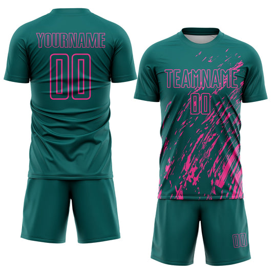 Custom Teal Pink Splash Sublimation Soccer Uniform Jersey - Sky-Custom