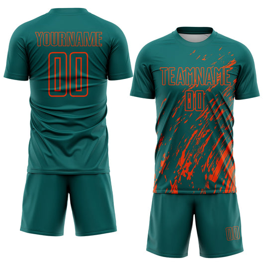 Custom Teal Orange Splash Sublimation Soccer Uniform Jersey - Sky-Custom
