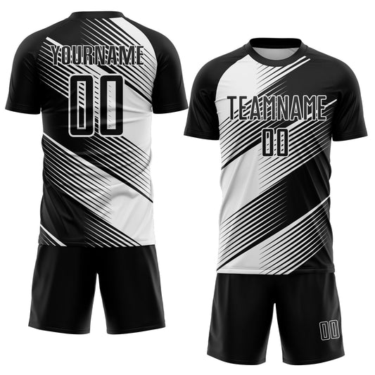 Custom Black White Line Sublimation Soccer Uniform Jersey - Sky-Custom