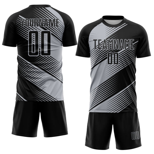 Custom Black Gray Line Sublimation Soccer Uniform Jersey - Sky-Custom