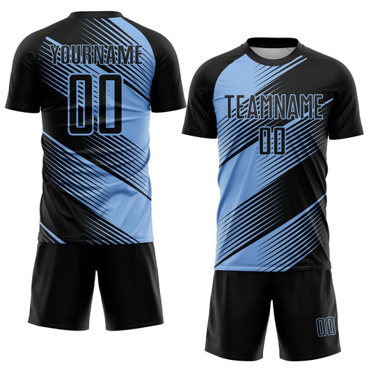 Custom Black Light Blue Line Sublimation Soccer Uniform Jersey - Sky-Custom