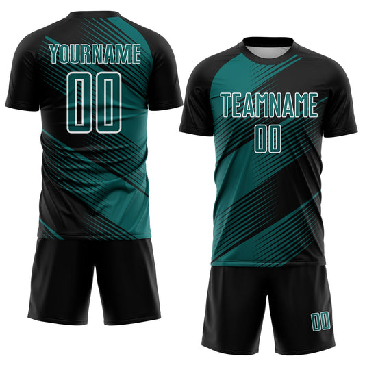 Custom Black Teal-White Line Sublimation Soccer Uniform Jersey - Sky-Custom