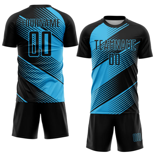 Custom Black Sky Blue Line Sublimation Soccer Uniform Jersey - Sky-Custom