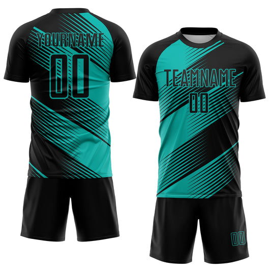Custom Black Aqua Line Sublimation Soccer Uniform Jersey - Sky-Custom