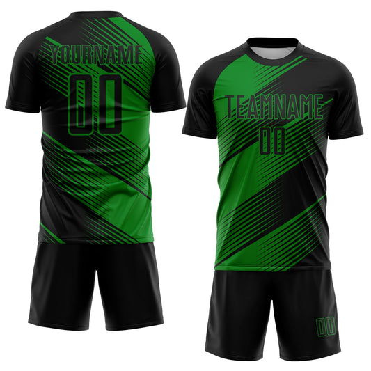 Custom Black Grass Green Line Sublimation Soccer Uniform Jersey - Sky-Custom