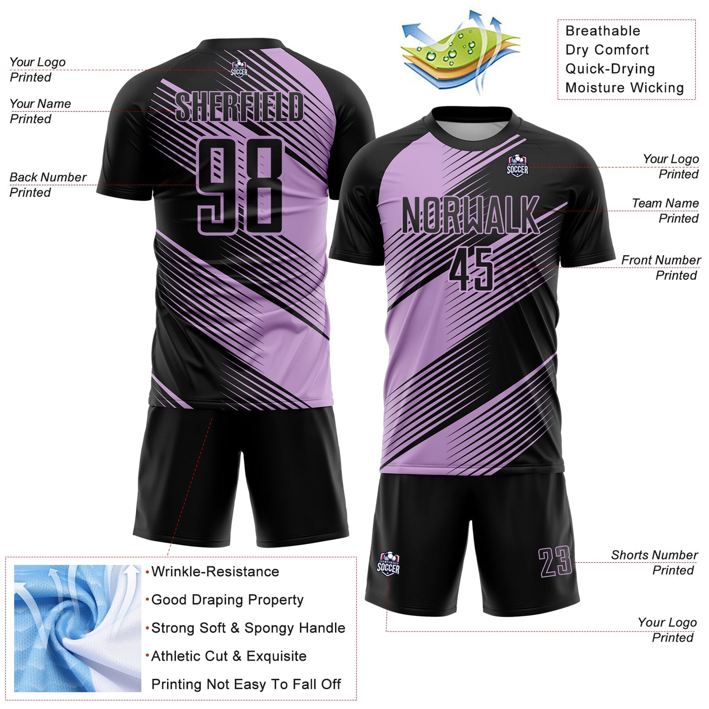 Custom Black Light Pink Line Sublimation Soccer Uniform Jersey - Sky-Custom