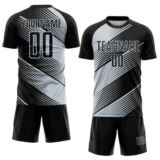 Custom Black Silver Line Sublimation Soccer Uniform Jersey - Sky-Custom