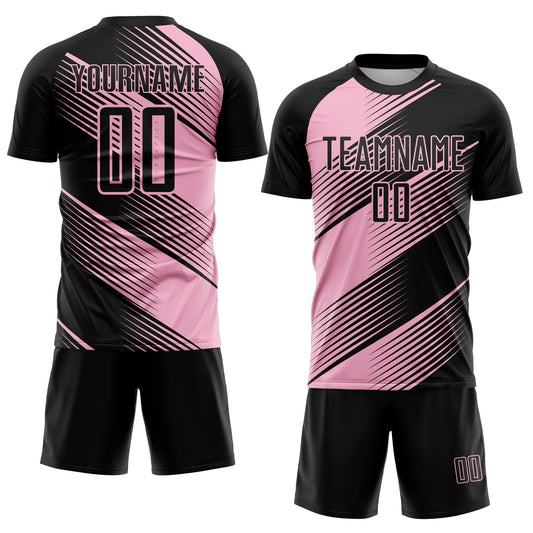 Custom Black Light Pink Line Sublimation Soccer Uniform Jersey - Sky-Custom