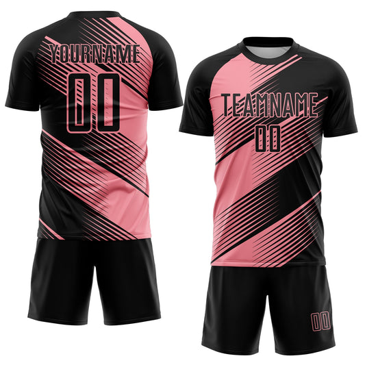 Custom Black Medium Pink Line Sublimation Soccer Uniform Jersey - Sky-Custom