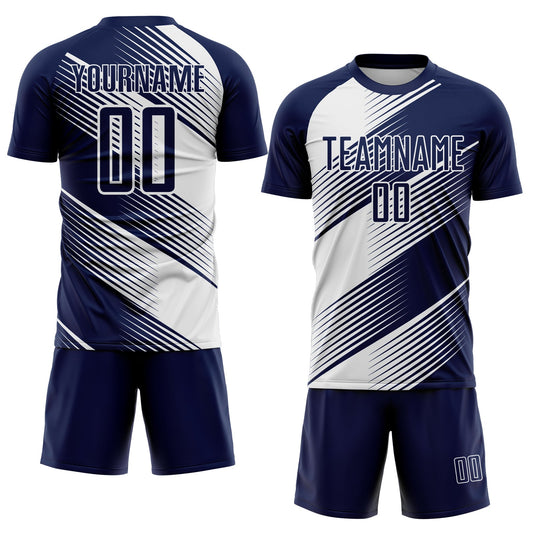 Custom Navy White Line Sublimation Soccer Uniform Jersey - Sky-Custom